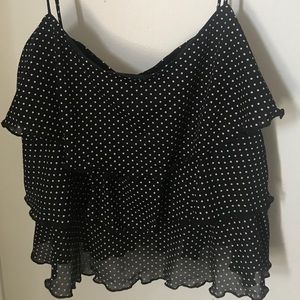 Black Chiffon Ruffled Polka Dot Top